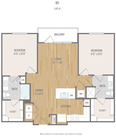 Floor plan for 2 beds, 2 baths, 1200 sqft